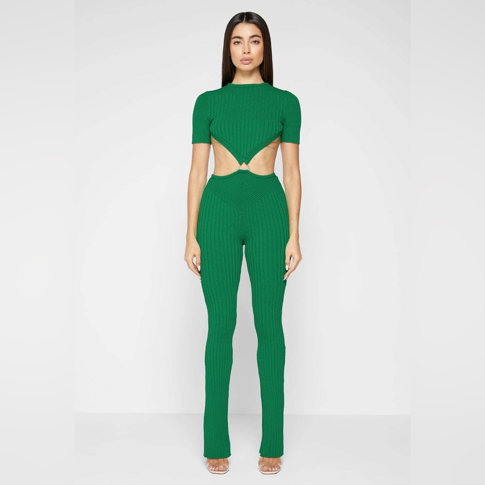Maniere de Voir Knitted Backless Jumpsuit Green